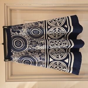 VTG Studio West Womens Boho Cotton Paisley Midi Skirt Blue White Size Small